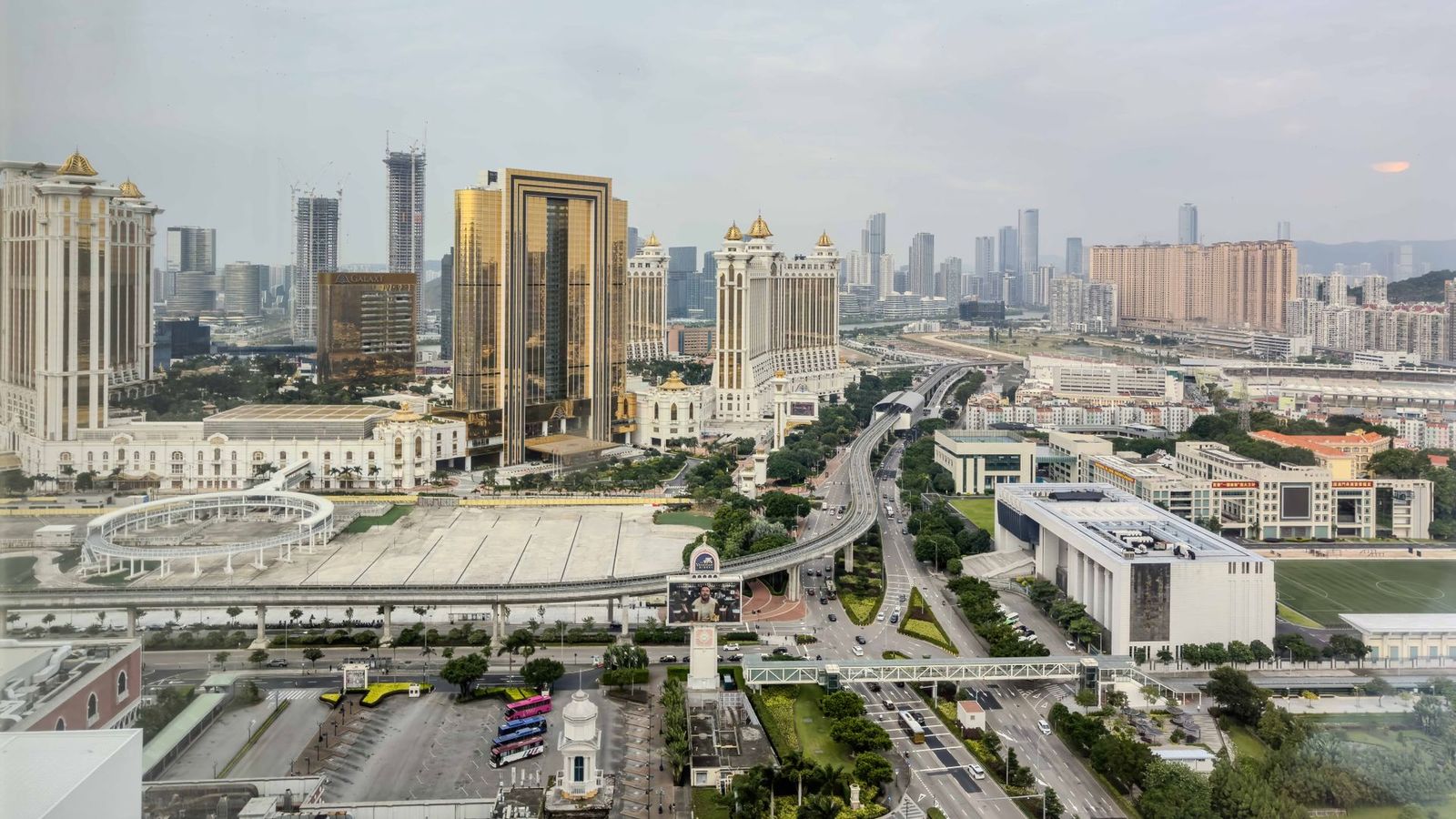 Cotai Strip resorts seen from above in daylight